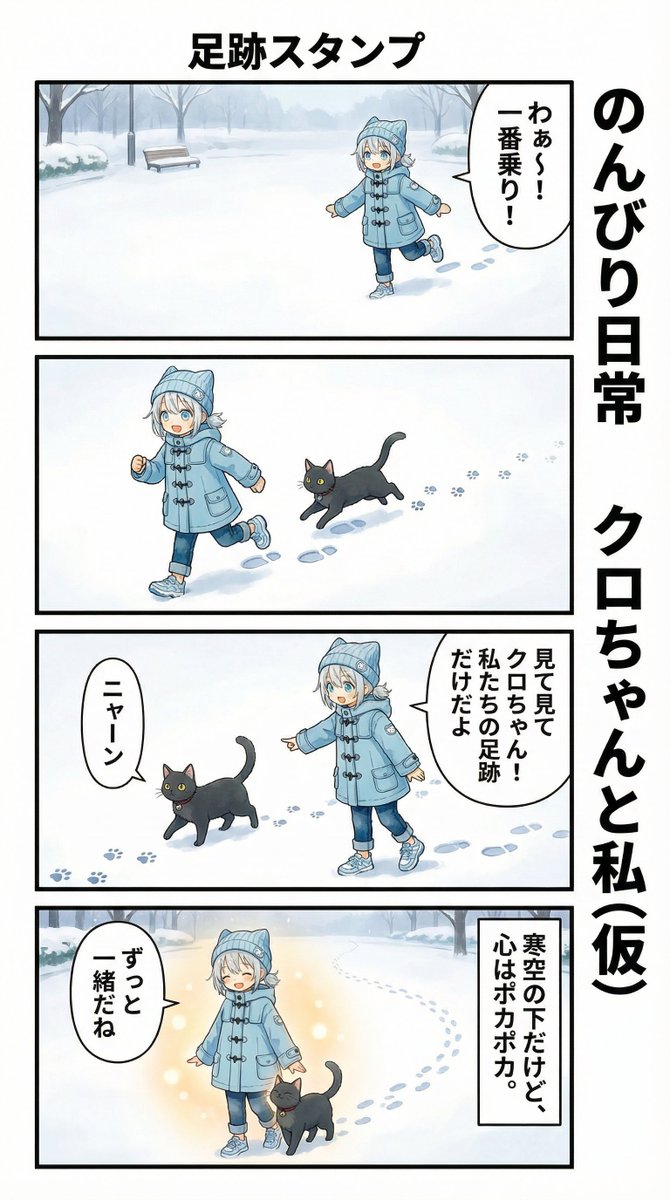 雪地里的温暖足迹：小女孩与黑猫的冬日约定