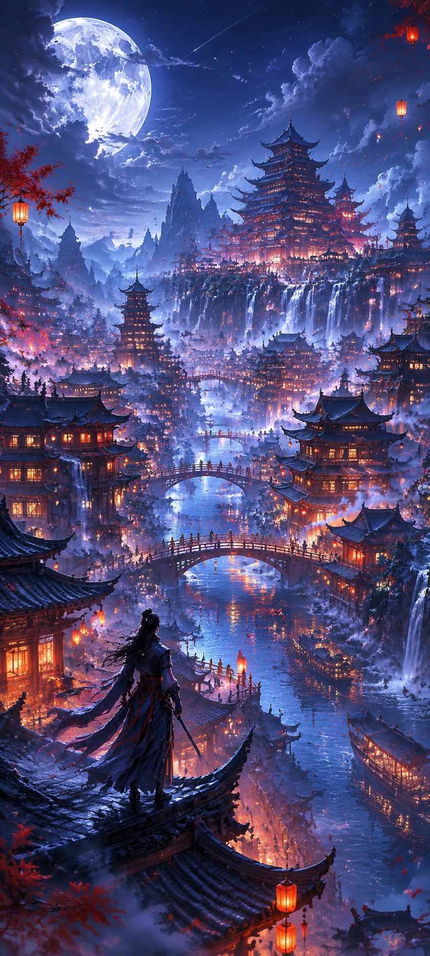 生成一张竖屏9:20全面屏手机壁纸，采用「玄幻古…