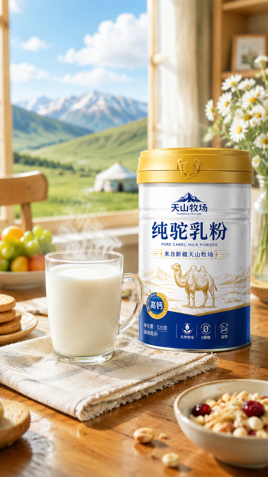详情页场景图设计 要求：生成一张“家庭冲泡驼奶粉…