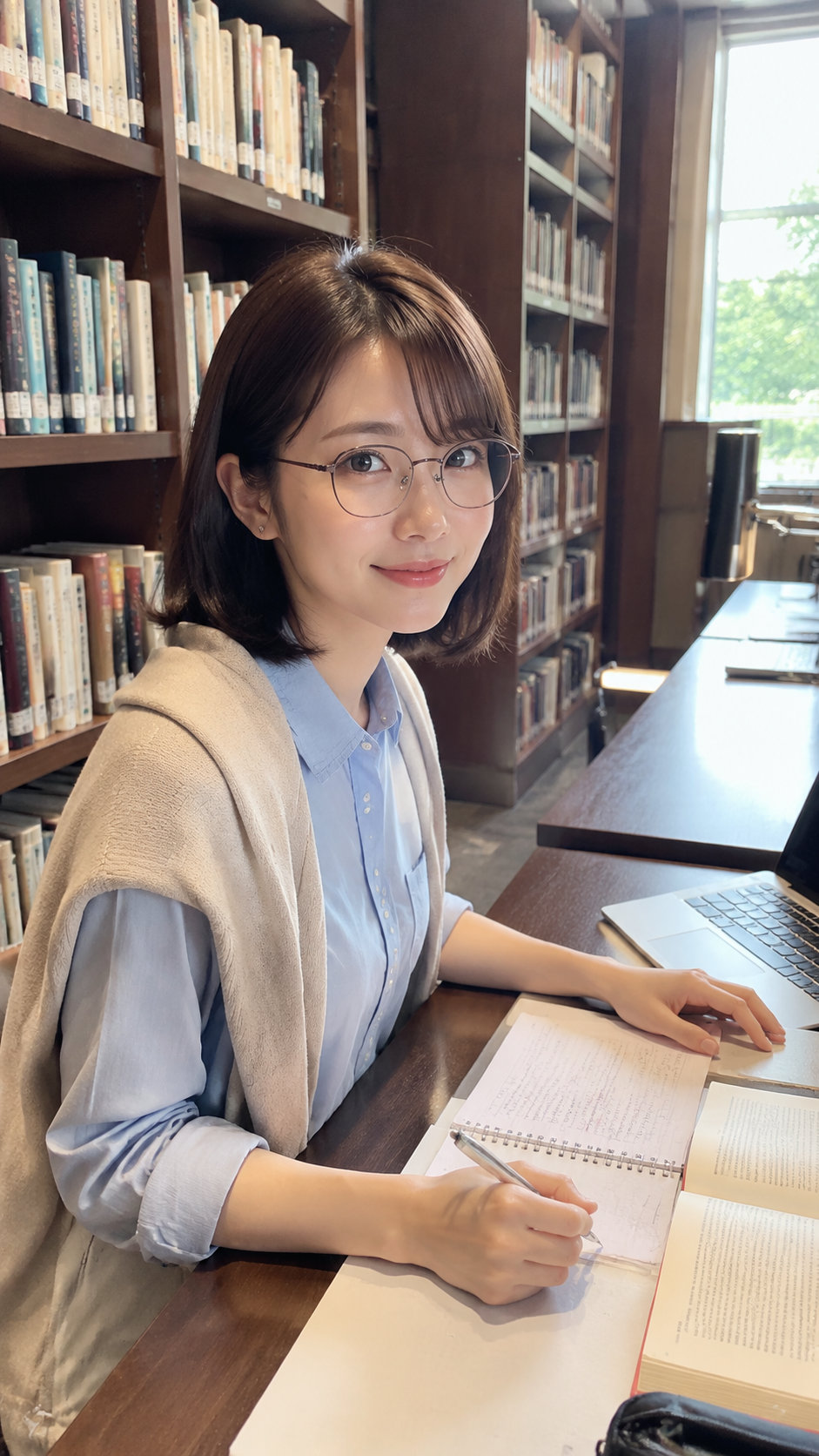 フォトリアルな縦長4:5の現代スマホ写真。大学の…