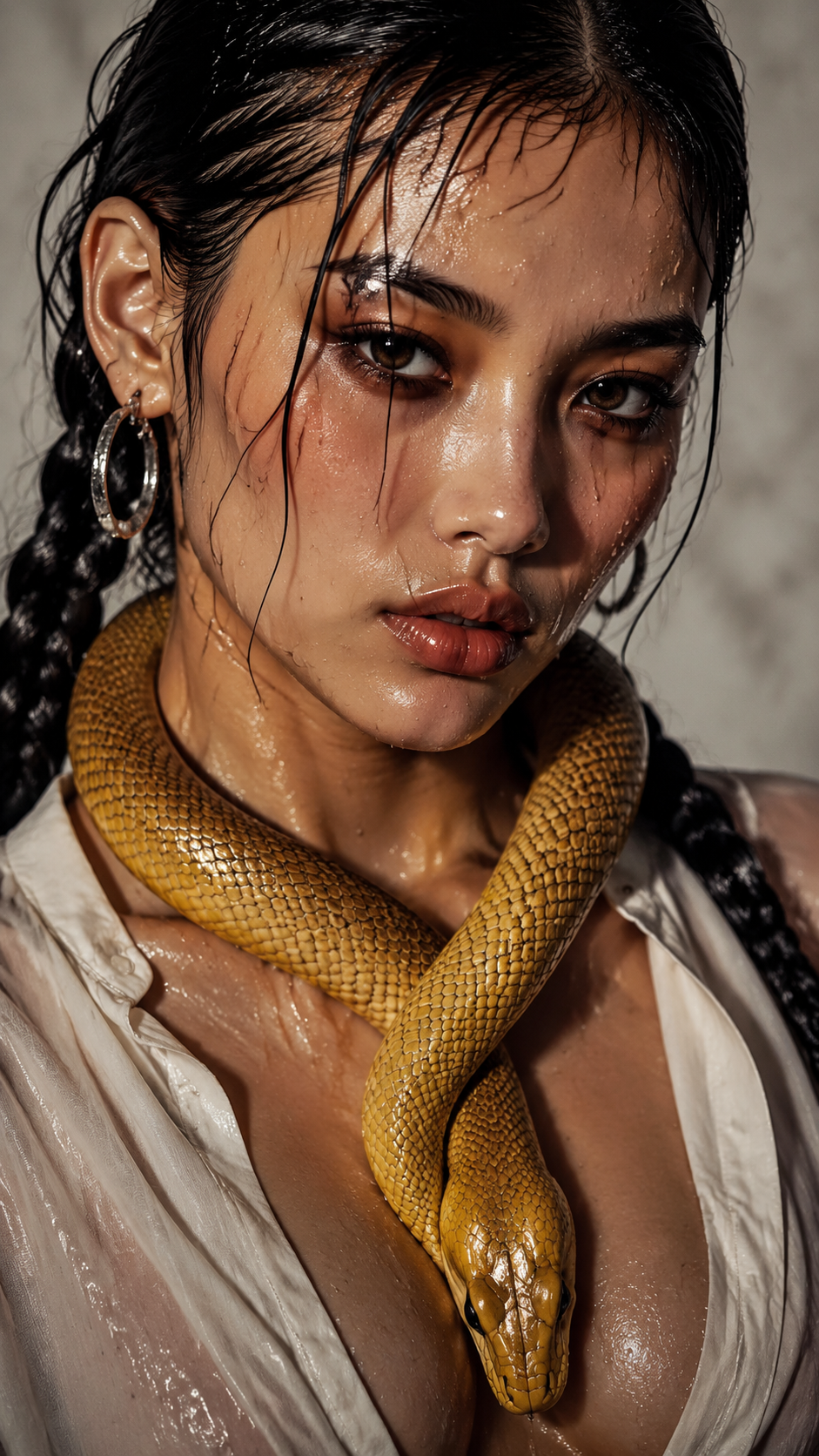 { "prompt": "超写实特写时尚肖像，一…
