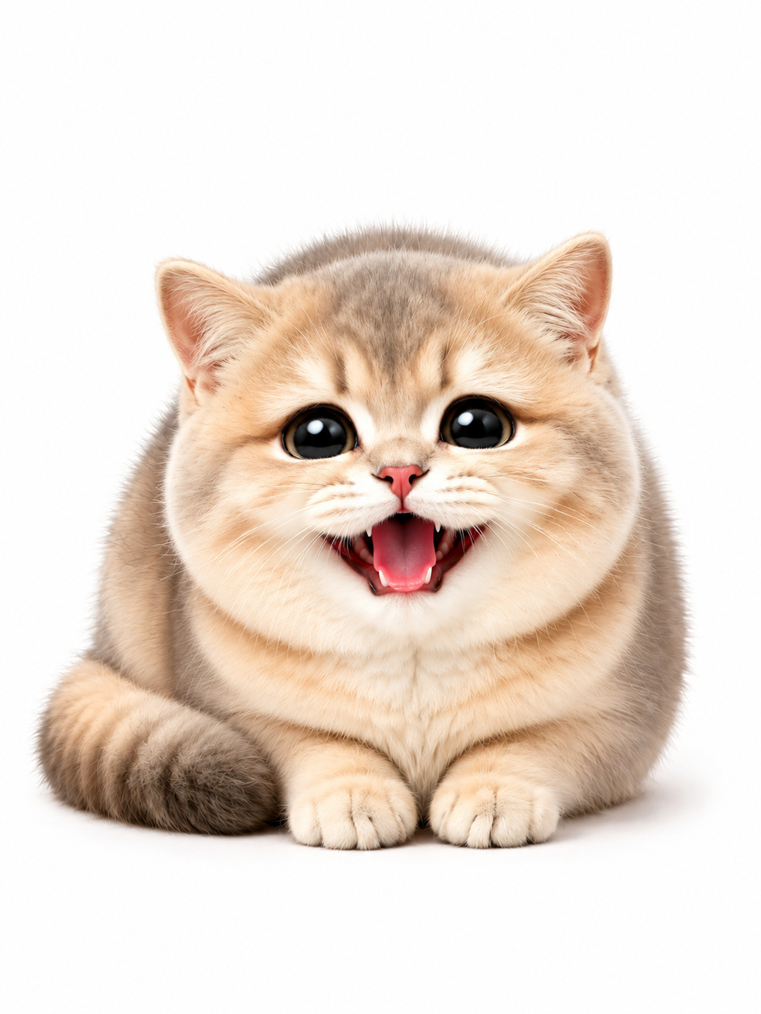 参考图片，猫咪表情改成开心大笑的样子，4k高清白…