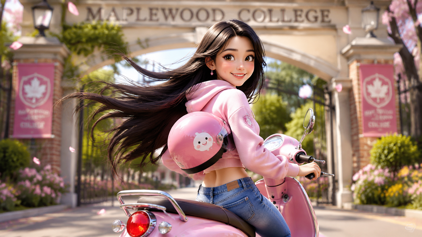 `1girl, riding a cute pi…