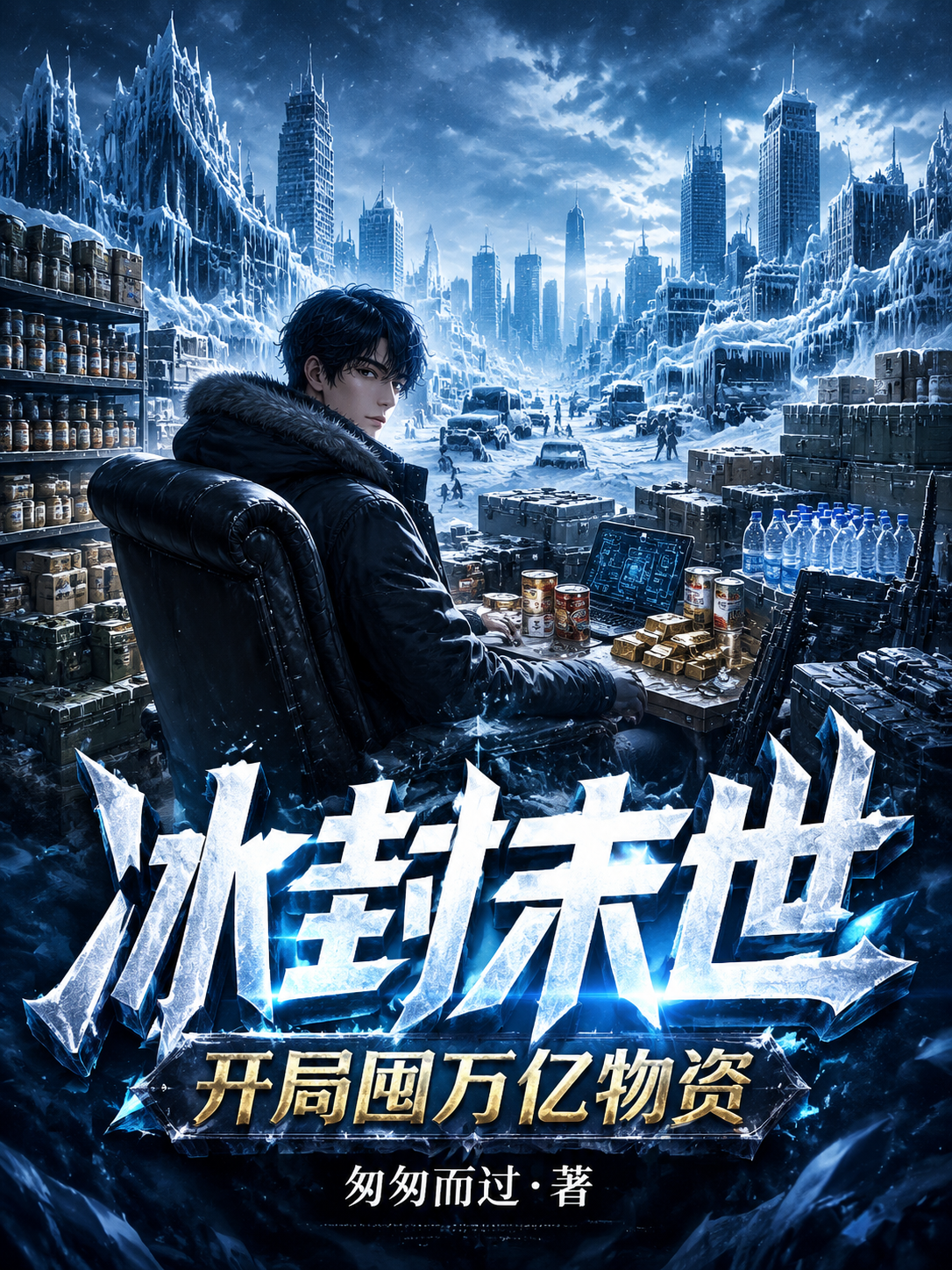 设计一个小说封面标题是《冰封末世 开局囤万亿物资…