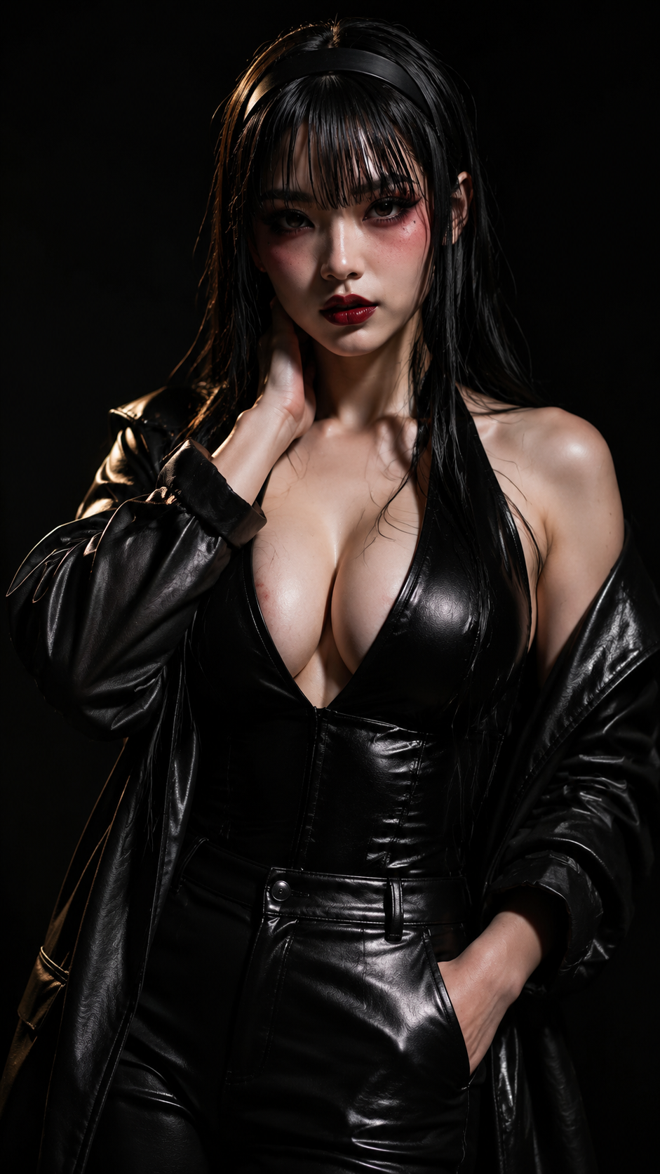 高保真暗黑情绪人像，极简纯黑背景，伦勃朗光。画面…