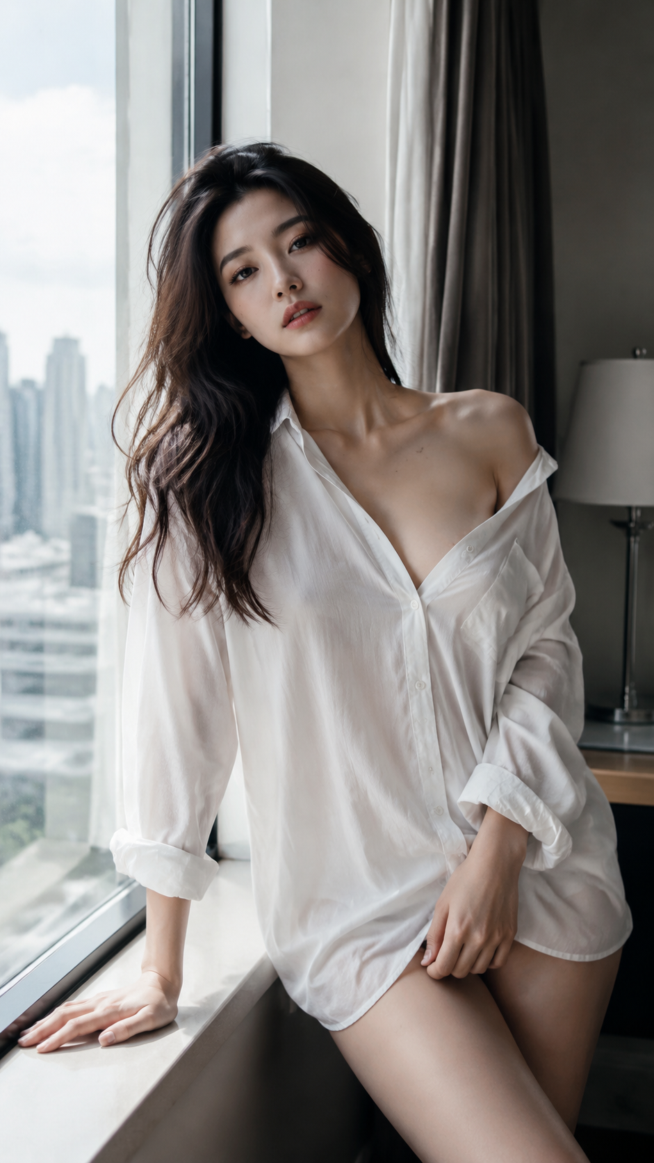 9:16 竖版，法式轻性感女性写真，高级写实摄影…