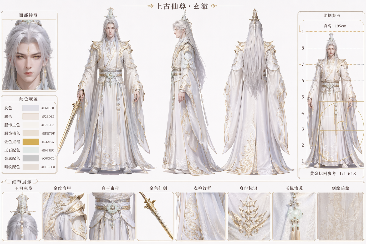 同一位白衣上古仙尊，男性东方玄幻角色，银白长发，…