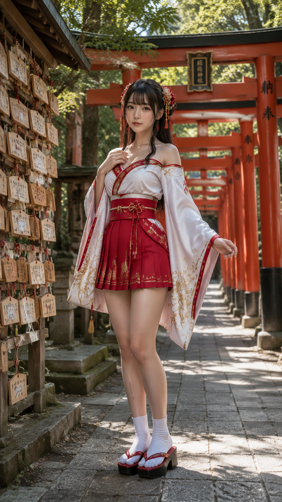 在一座传统日本神社里，一位20岁出头的东亚美女的…