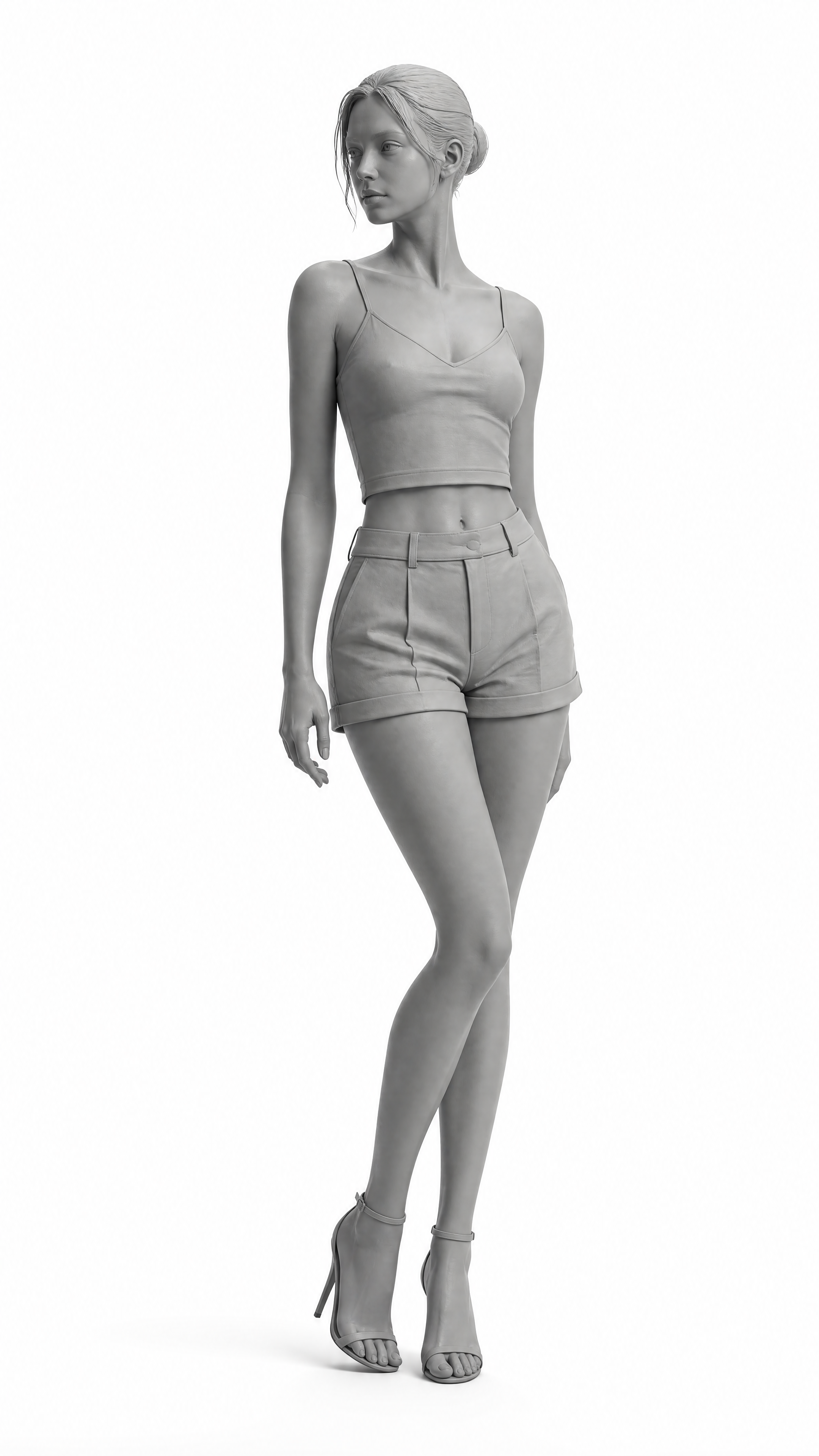 高精度3D粘土女性素体模型，优雅的站立姿态（微侧…