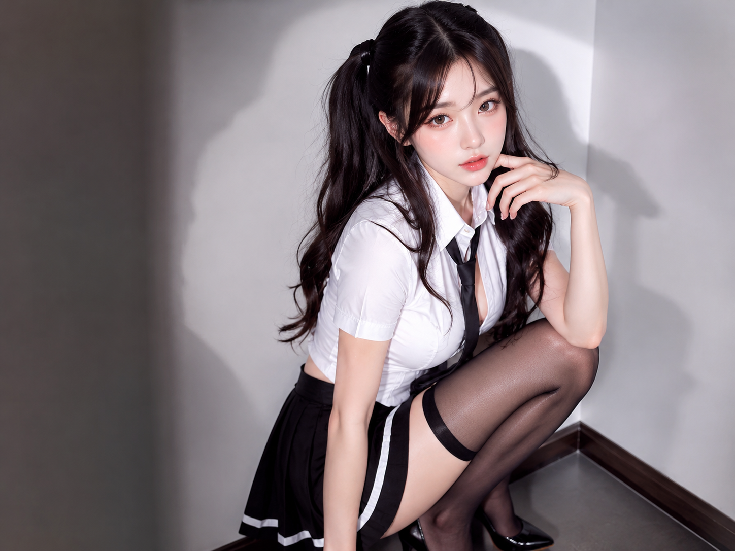 她像高端女频短剧里的清冷白月光女主，五官精致对称…