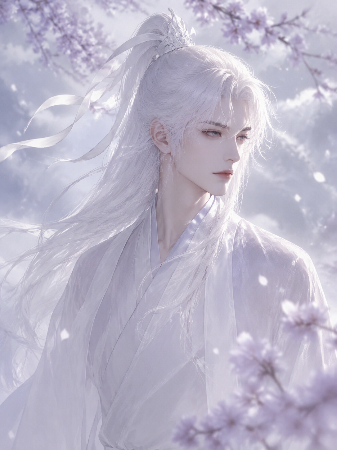 竖版9:16，单人古风仙侠成年男性，清冷俊美仙尊…