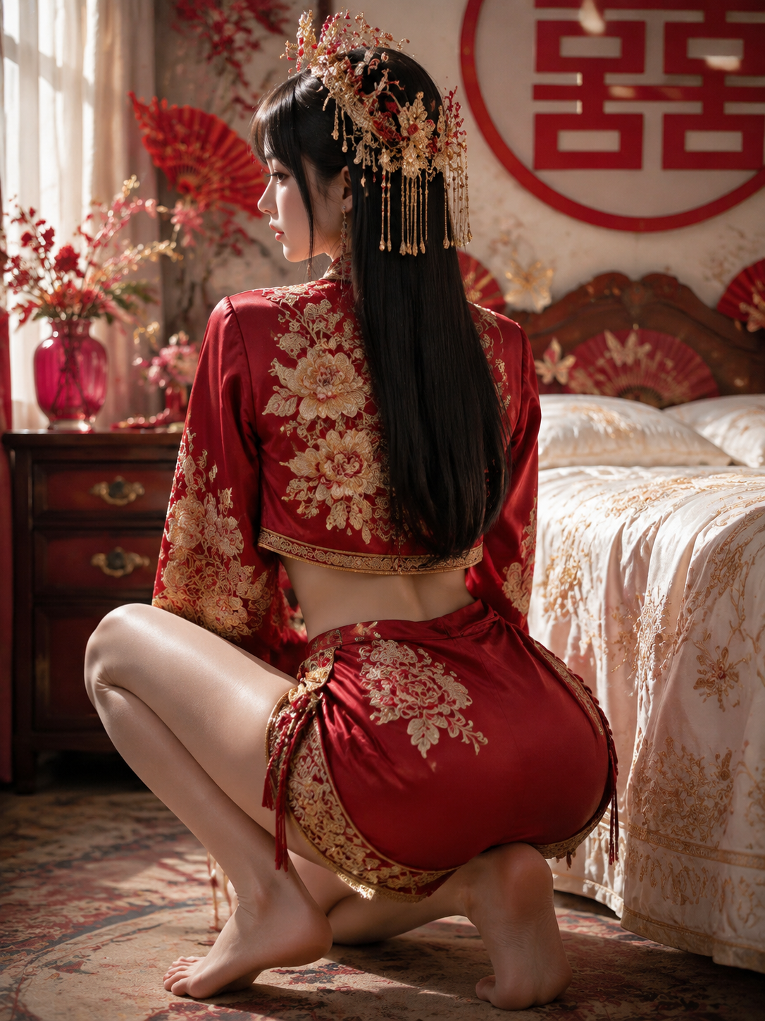 大光圈前景深，自然光照明，柔和明暗，真实皮肤纹理…