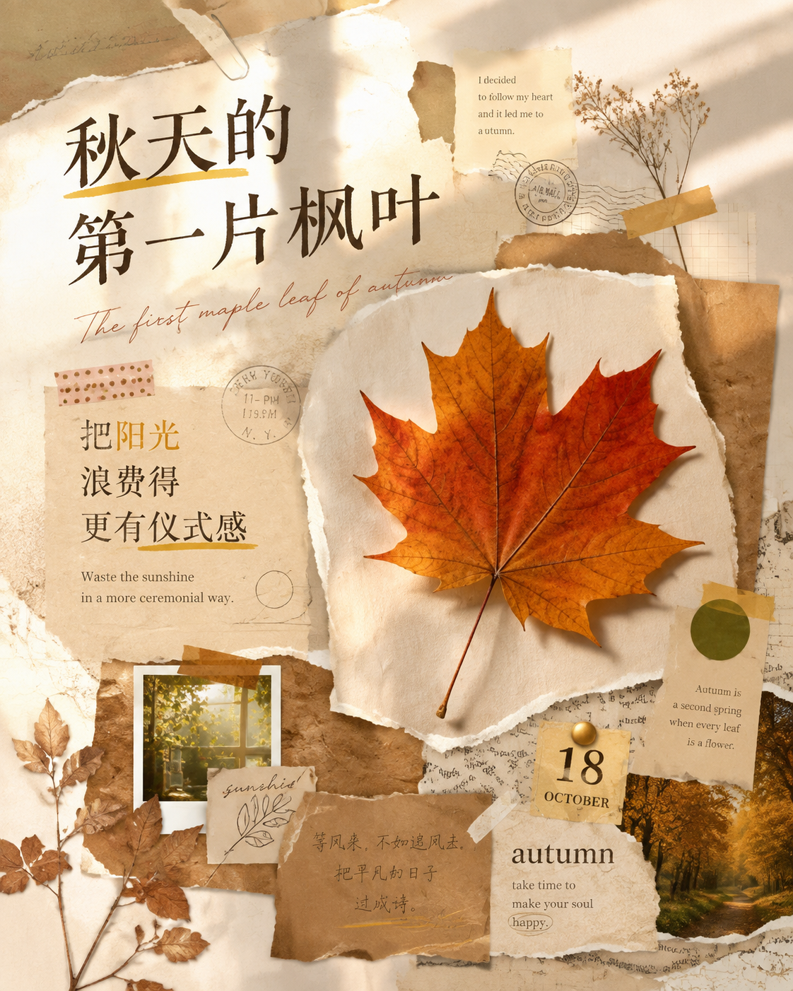 海报设计：丰富但有秩序、温暖、有手作感、层次丰富…