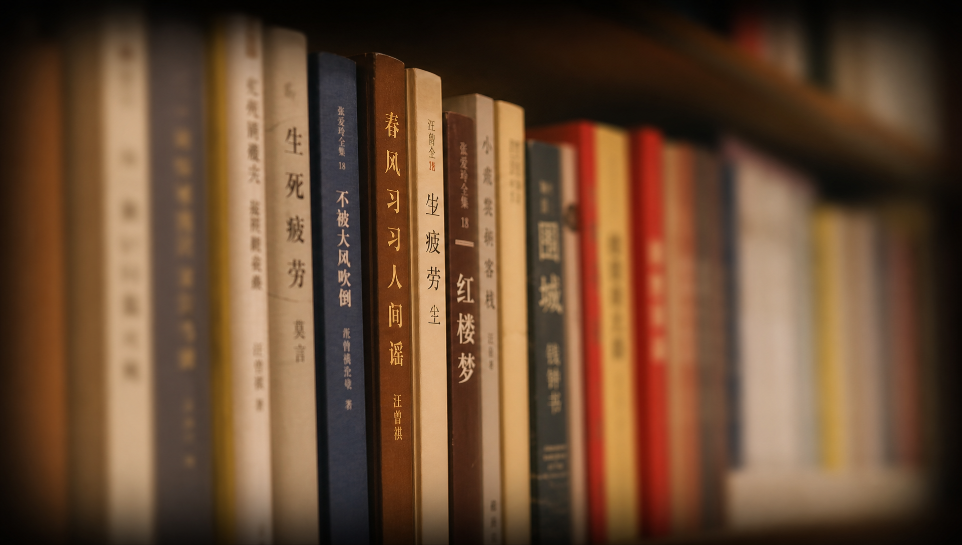 特写 画面边缘带着高斯模糊的效果，镜头拍着摆在书…