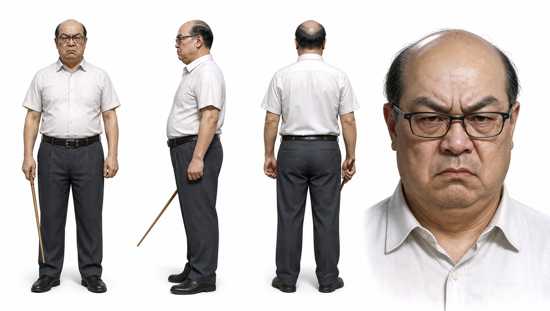 人物三：老王（班主任） [构图标签：人物四视图边…